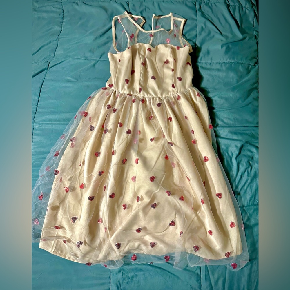 Charming Cream Kids Dress with Heart Accents Valentine’s Day